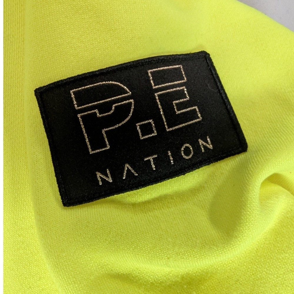 KITH x P.E NATION Cropped Sweatshirt Neon Lime Yellow Logo XS Athleisure Kithmas - Picture 5 of 13